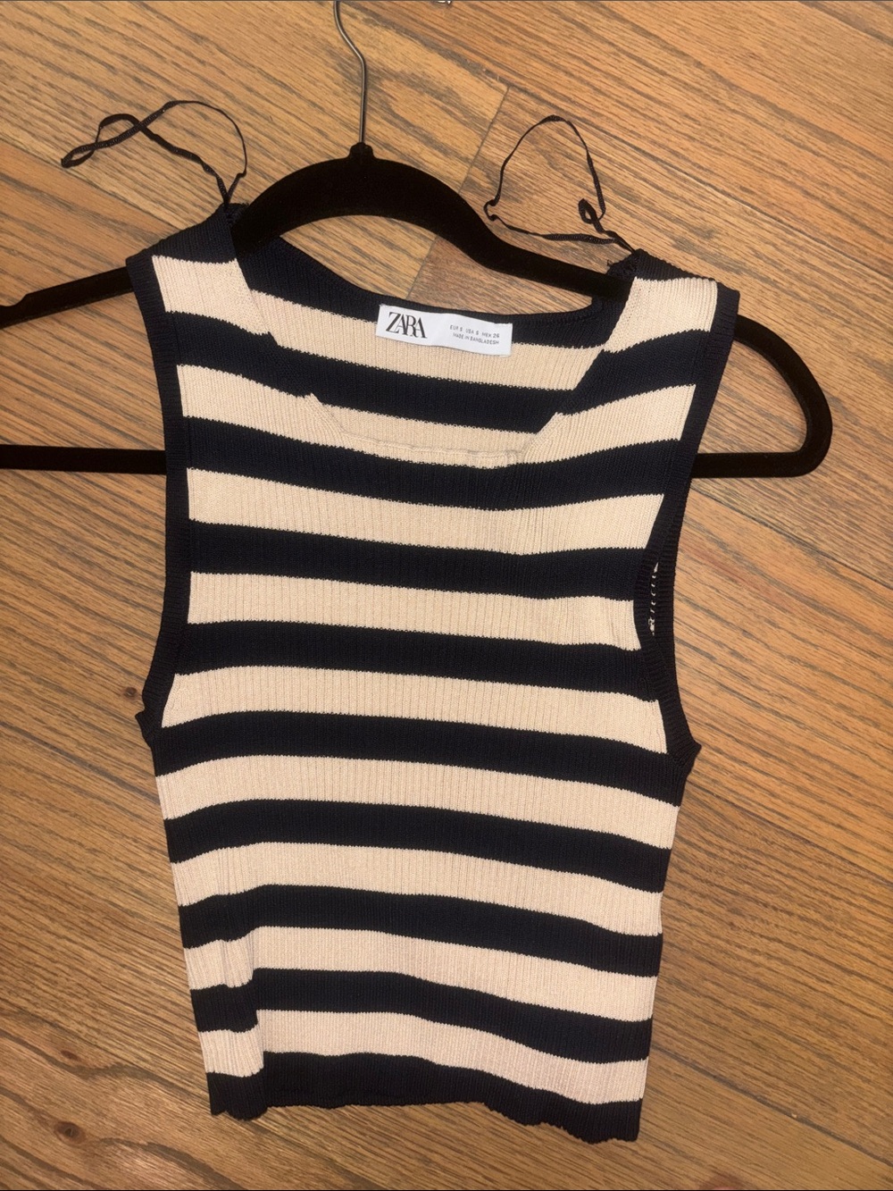 Zara Navy and Cream Striped Ribbed Tank